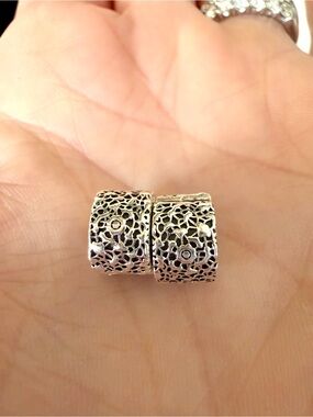 Pandora ❗️Set of 2❗️Retired Layers of Lace Sterling Silver Clip Charms - Pair